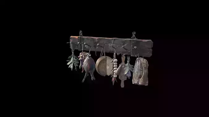 Low Poly Stylized Medieval Kitchen Rack - PBR Low-poly 3D model 4