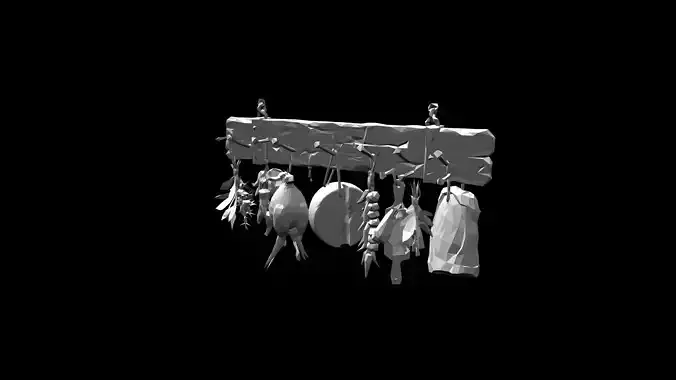 Low Poly Stylized Medieval Kitchen Rack - PBR Low-poly 3D model 6