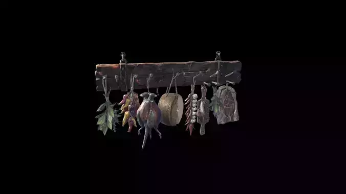 Low Poly Stylized Medieval Kitchen Rack - PBR Low-poly 3D model