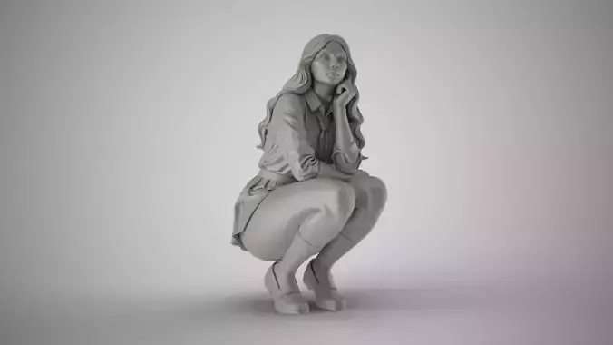 Squatting Student Girl