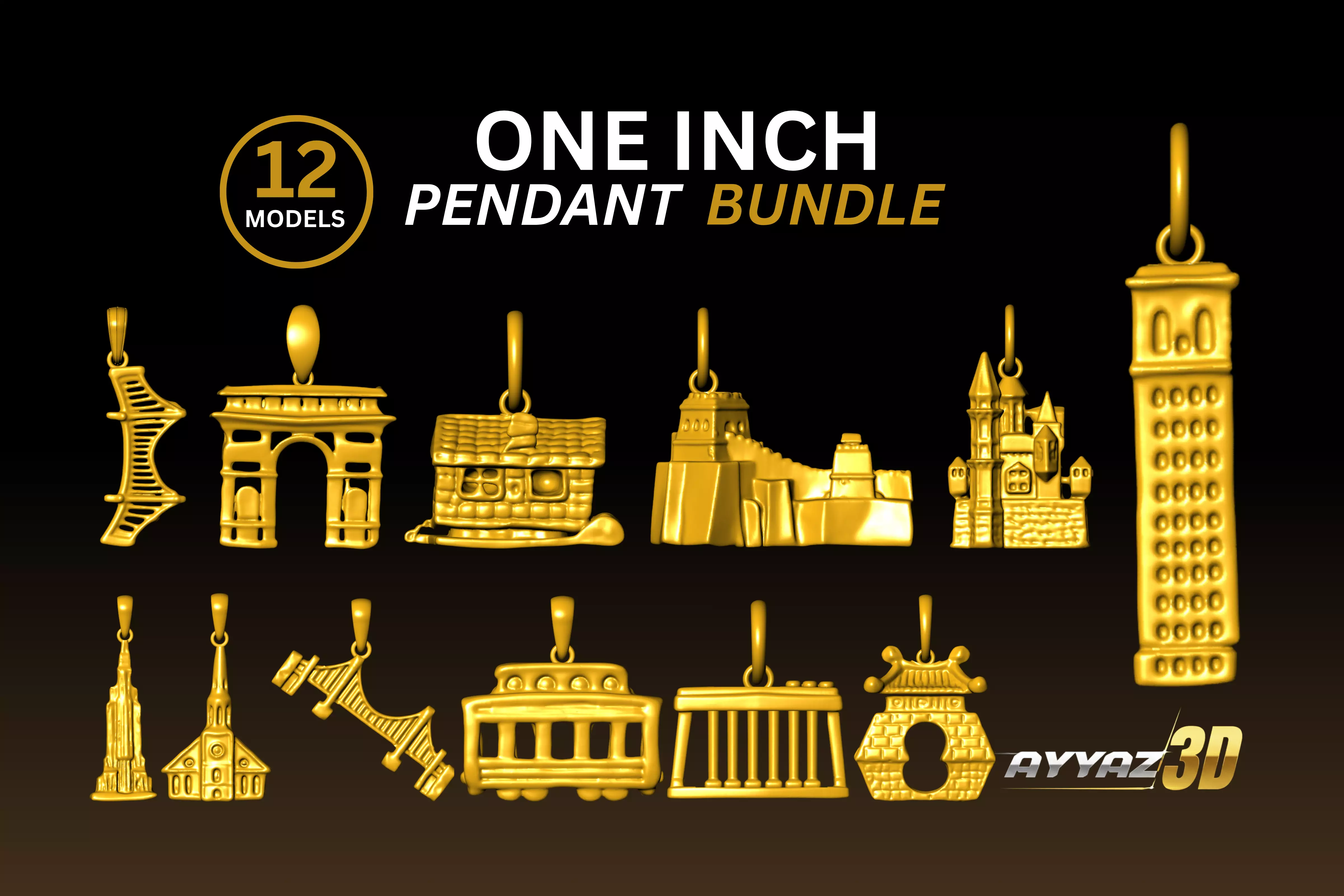 World Landmarks Pendant STL Pack - One inch pendant 3D print model