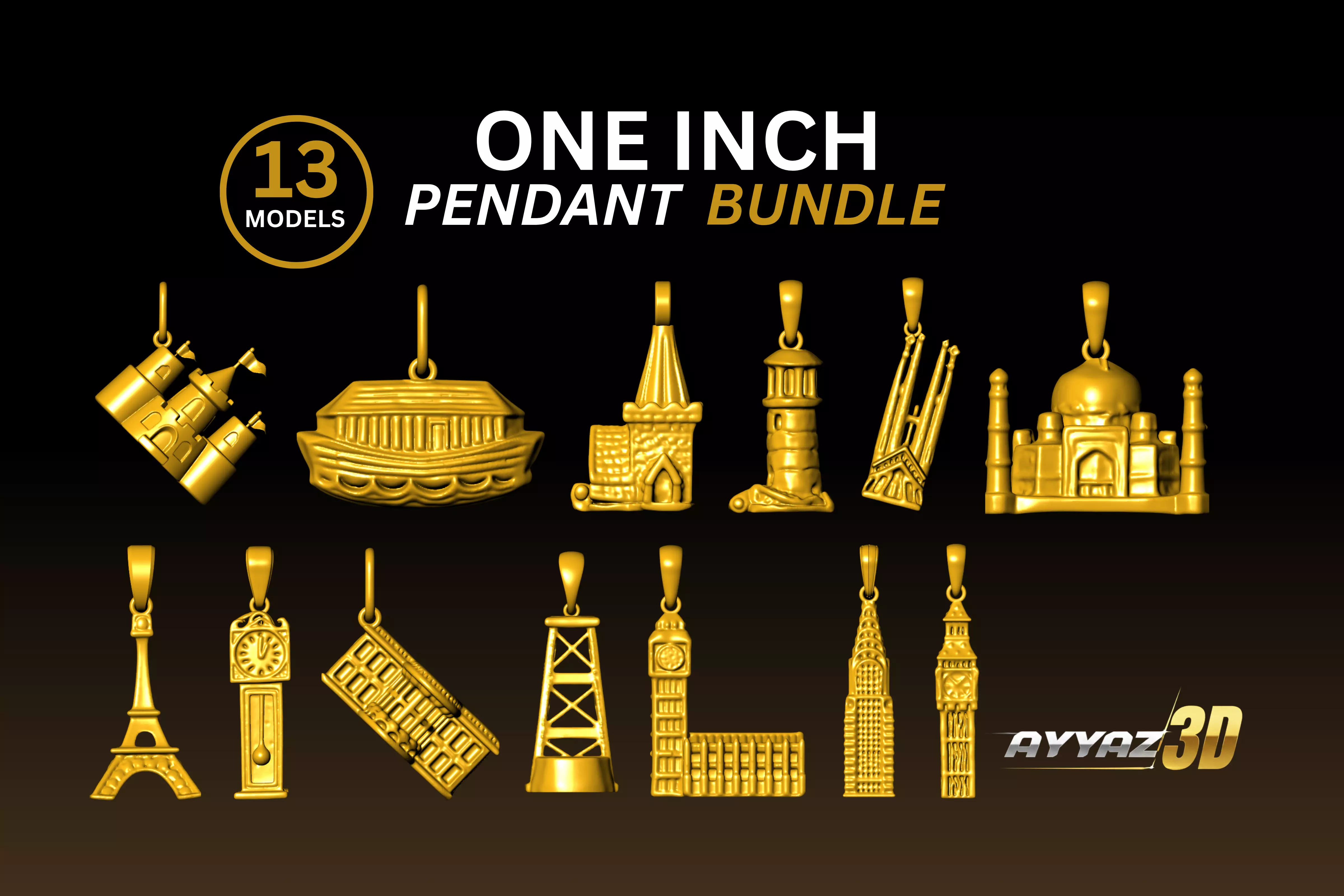 Famous Monuments Pendant STL Pack - one inch pendant 3D print model