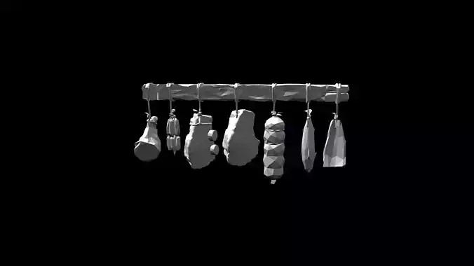 Low Poly Stylized Smoked Provisions Rack - PBR Low-poly 3D model 6