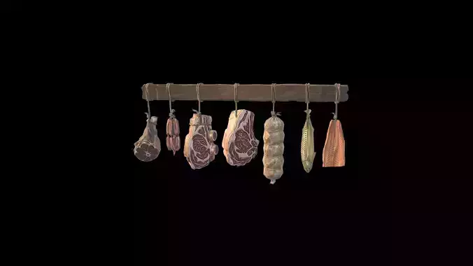 Low Poly Stylized Smoked Provisions Rack - PBR Low-poly 3D model 4