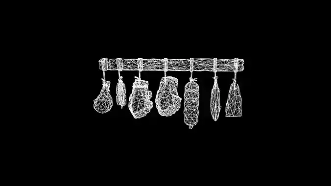 Low Poly Stylized Smoked Provisions Rack - PBR Low-poly 3D model 5
