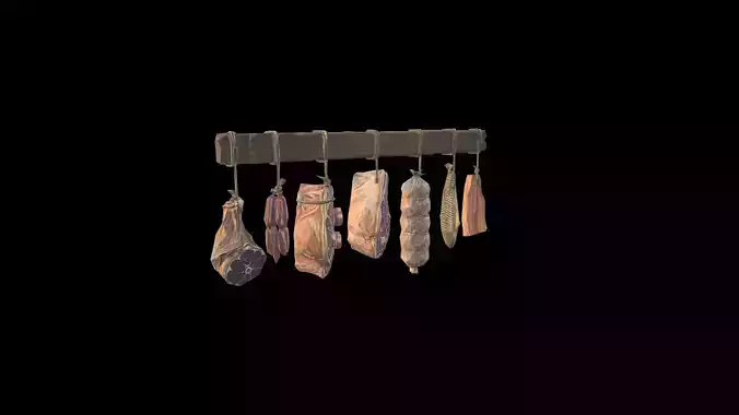 Low Poly Stylized Smoked Provisions Rack - PBR Low-poly 3D model