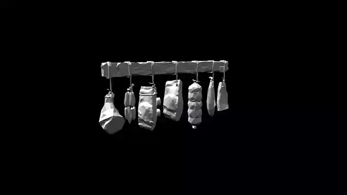Low Poly Stylized Smoked Provisions Rack - PBR Low-poly 3D model 3