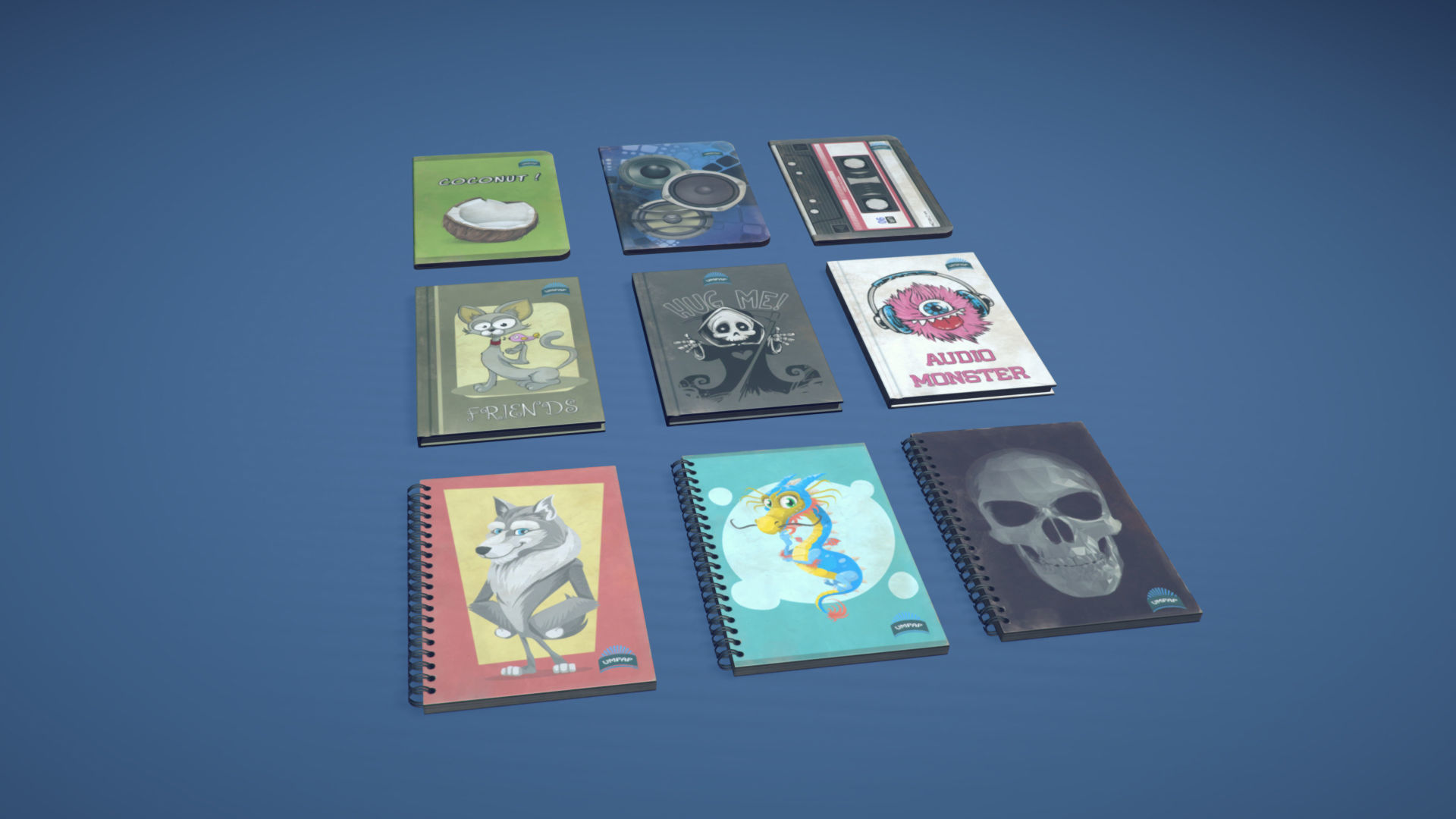 School Book Set Low-poly 3D model_4