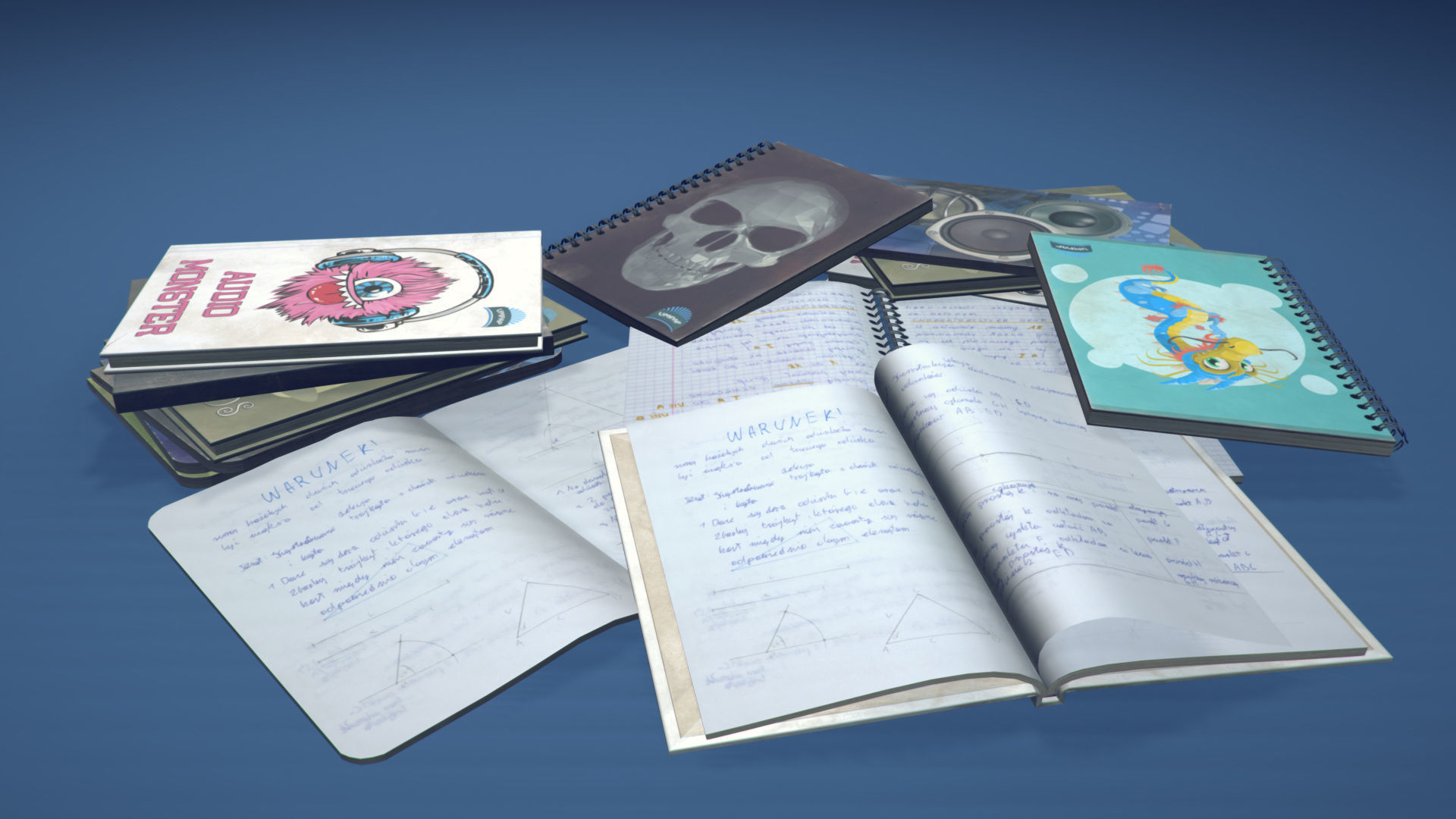 School Book Set Low-poly 3D model_1