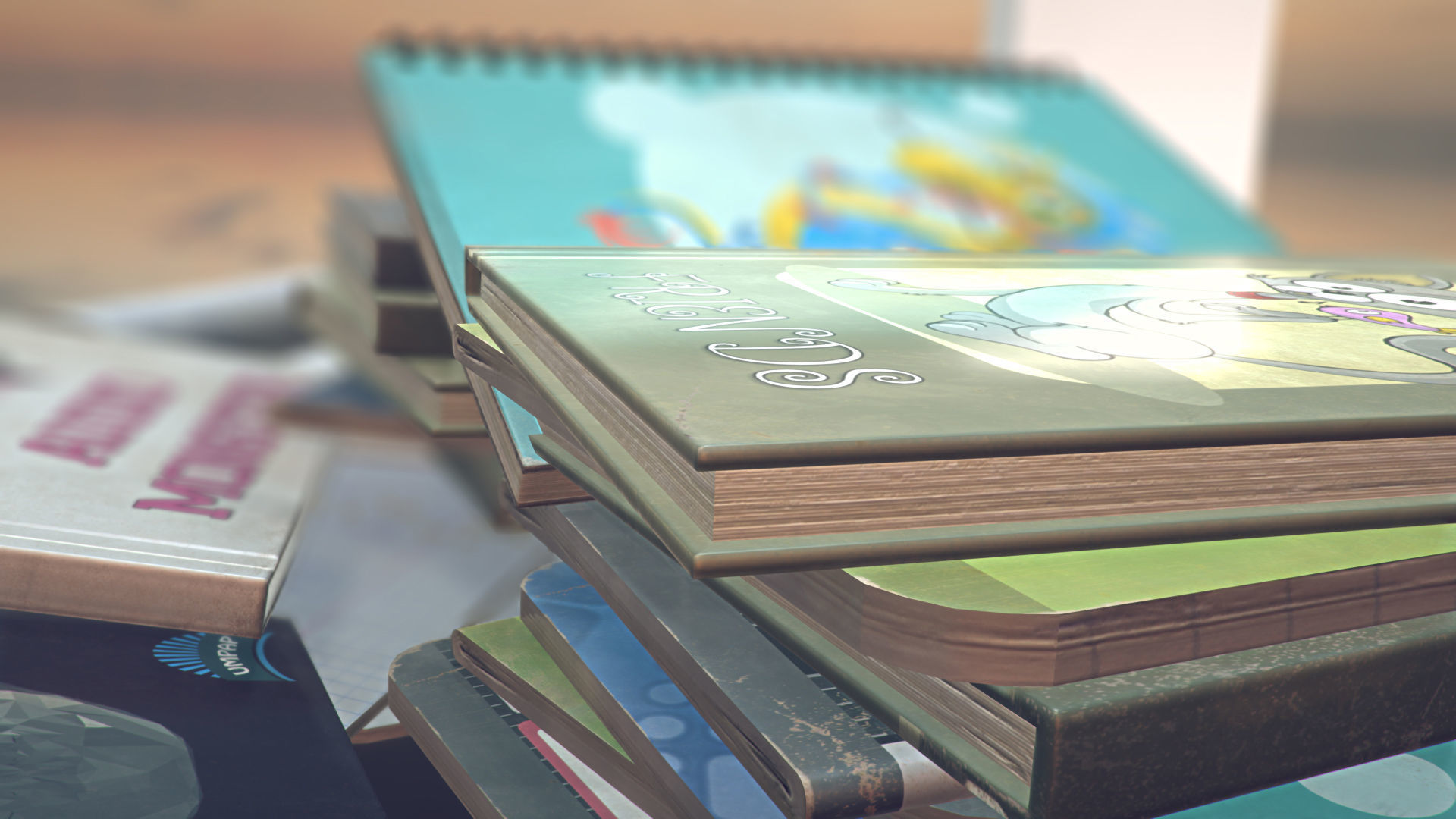 School Book Set Low-poly 3D model_8