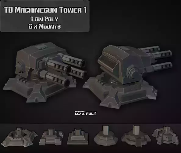 TD Machinegun Tower 01 Low-poly 3D model