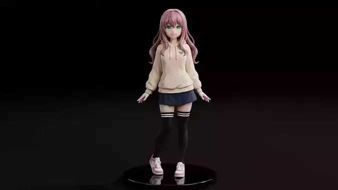 Anime Casual Girl 3D Print Model