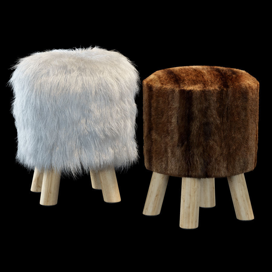 Faux Fur Stool 3D model_1
