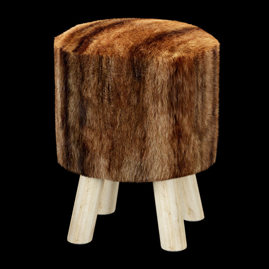Faux Fur Stool 3D model_3