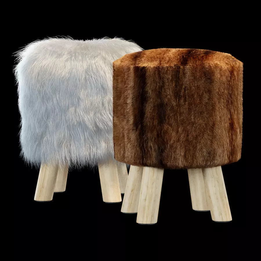 Faux Fur Stool 3D model_0