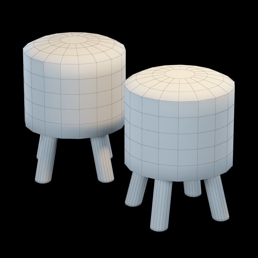 Faux Fur Stool 3D model_5