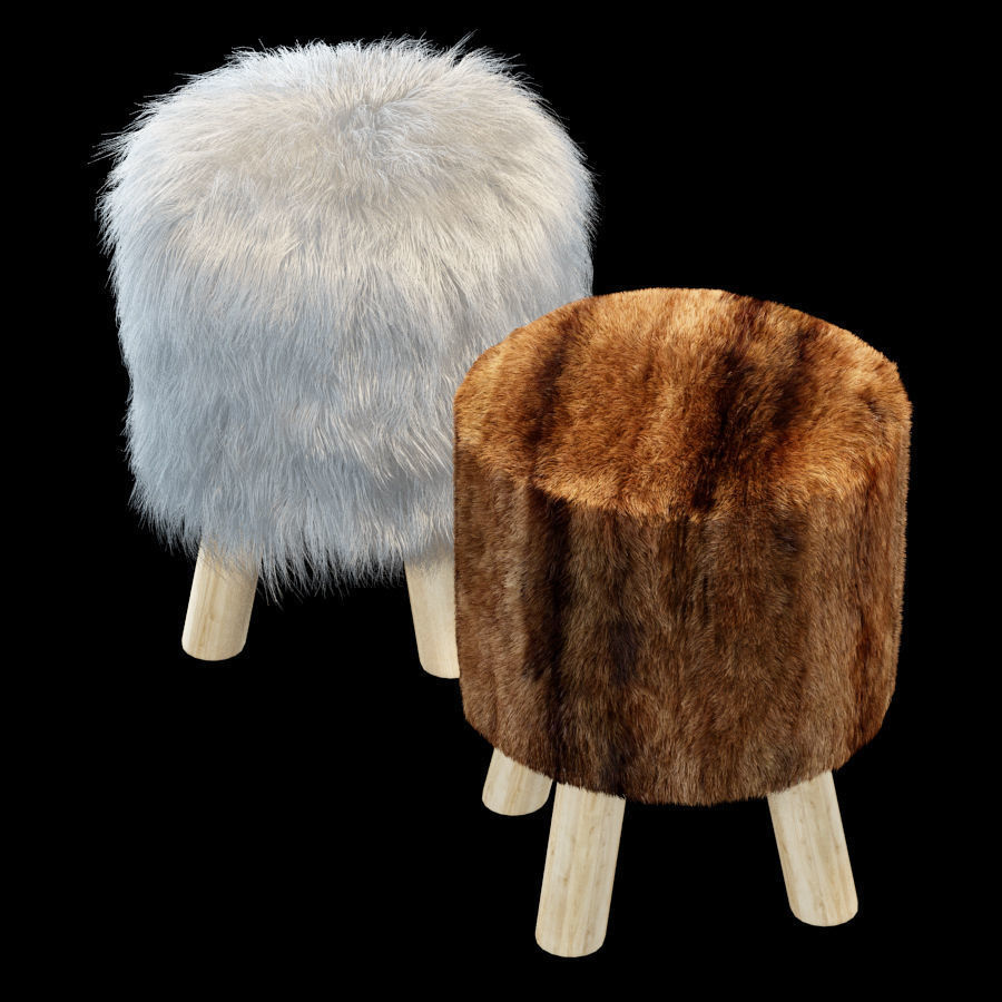 Faux Fur Stool 3D model_2