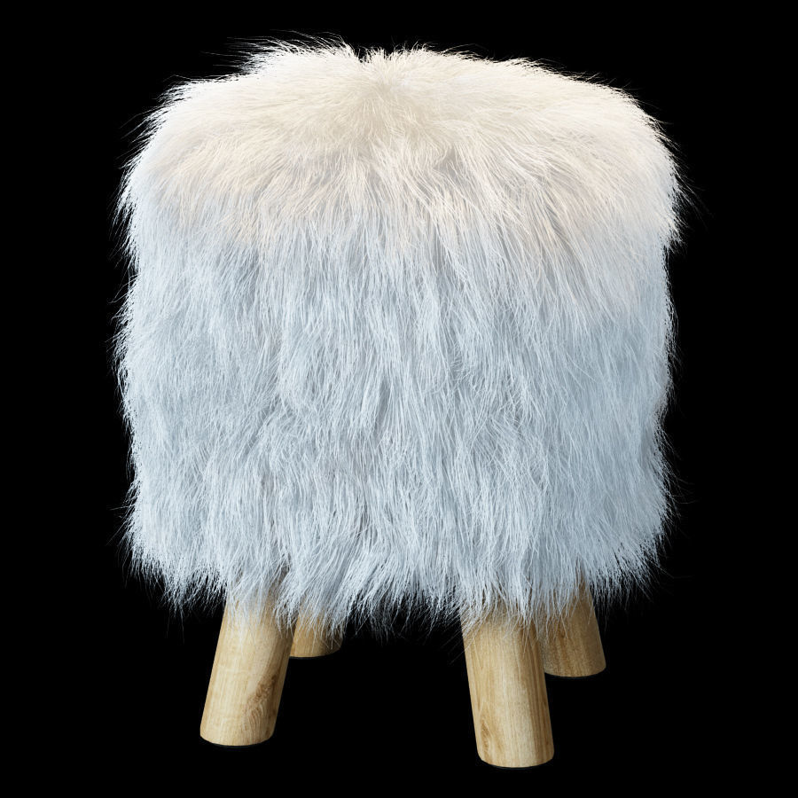 Faux Fur Stool 3D model_4