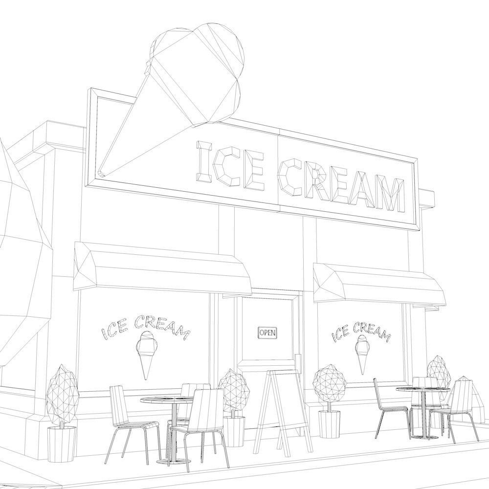 Low Poly Ice Cream Shop Low-poly 3D model_5