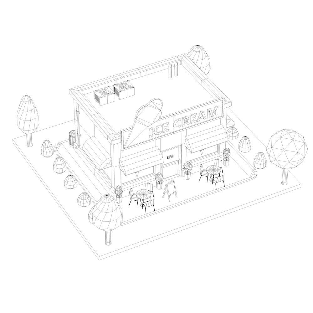 Low Poly Ice Cream Shop Low-poly 3D model_2