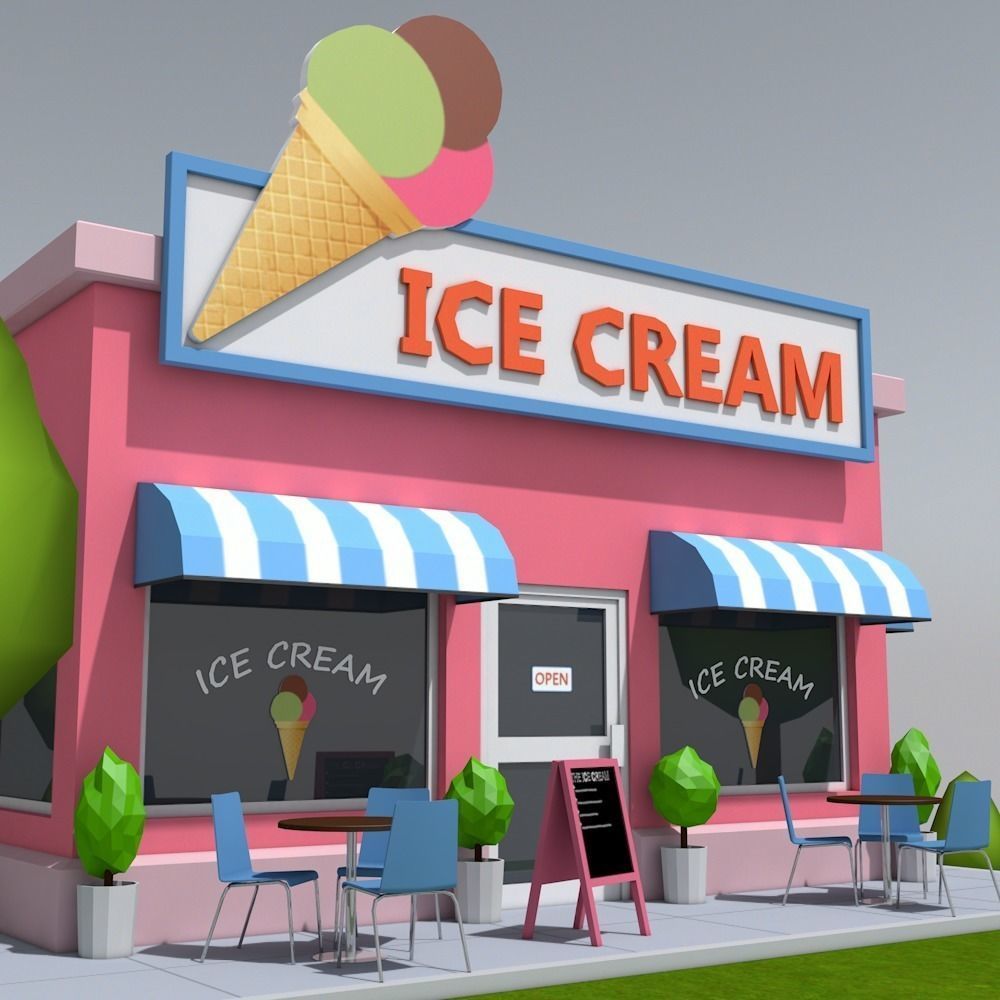 Low Poly Ice Cream Shop Low-poly 3D model_0