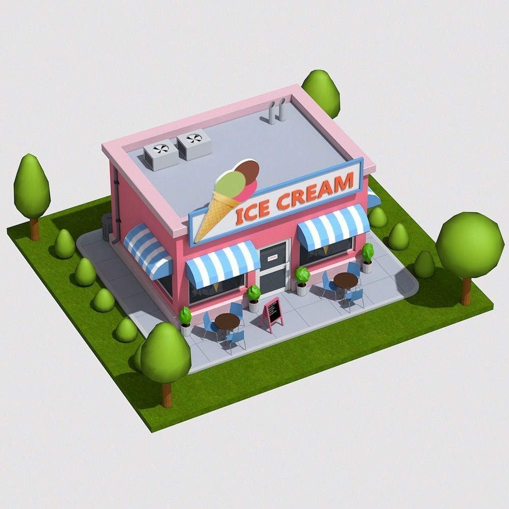 Low Poly Ice Cream Shop Low-poly 3D model_1