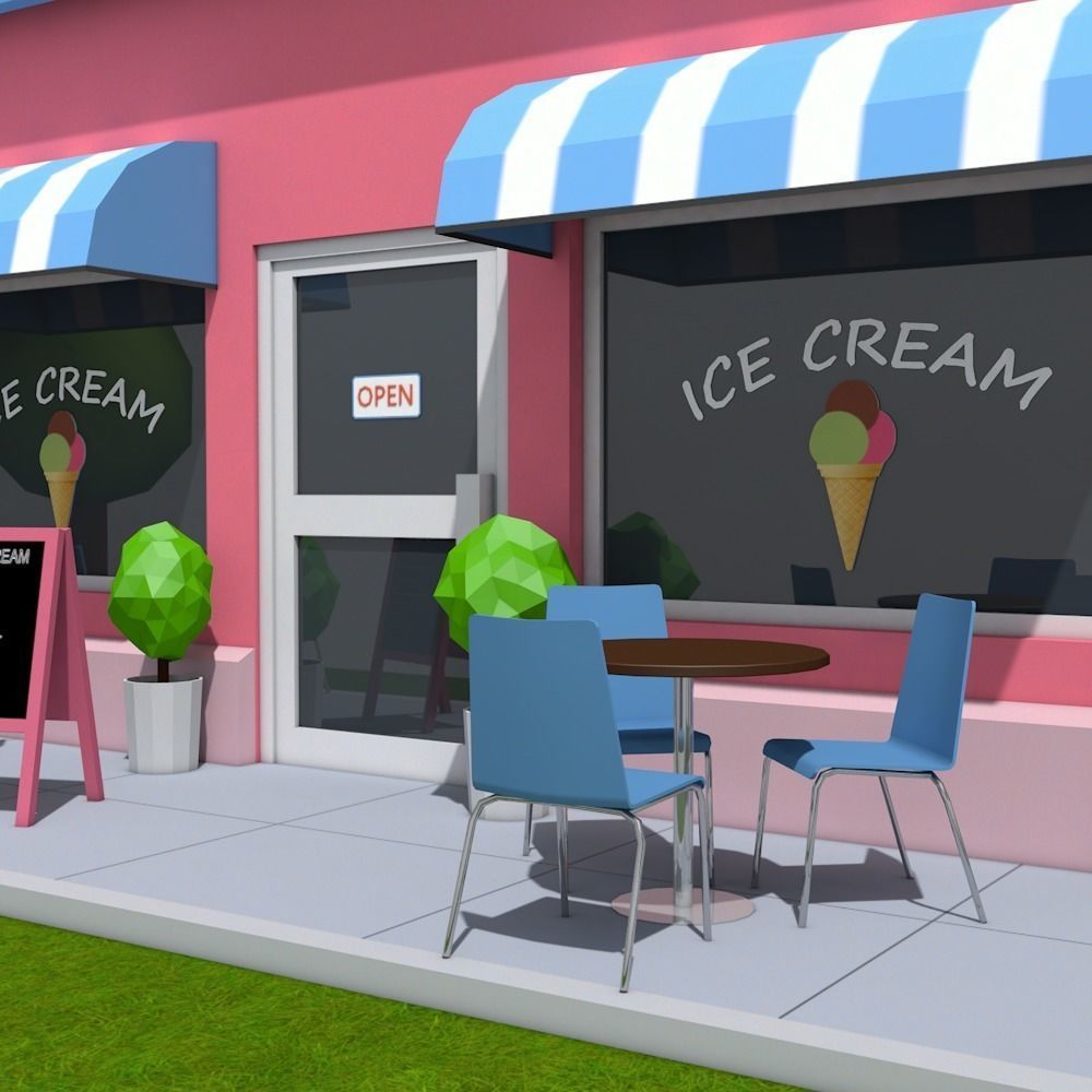 Low Poly Ice Cream Shop Low-poly 3D model_6