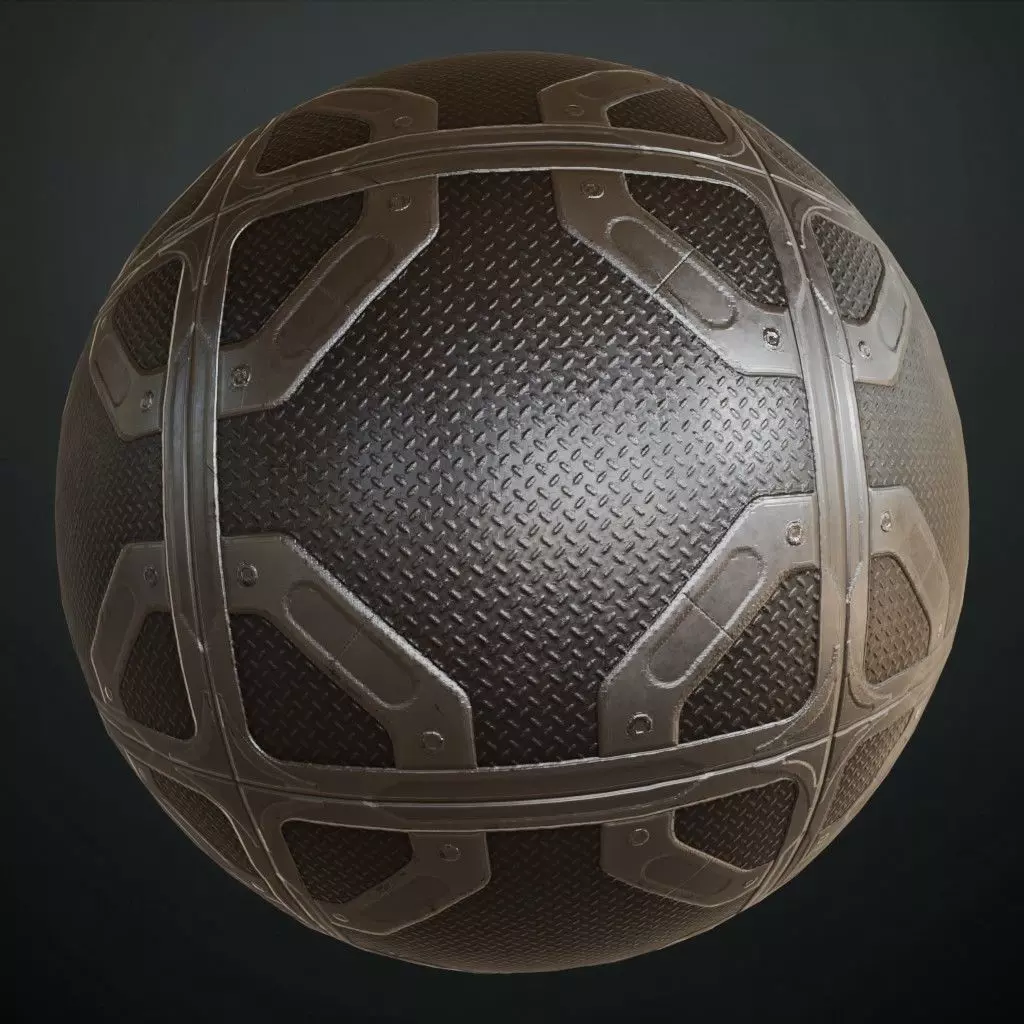 Sci-Fi Reinforced Metal Floor Plate PBR Seamless Texture