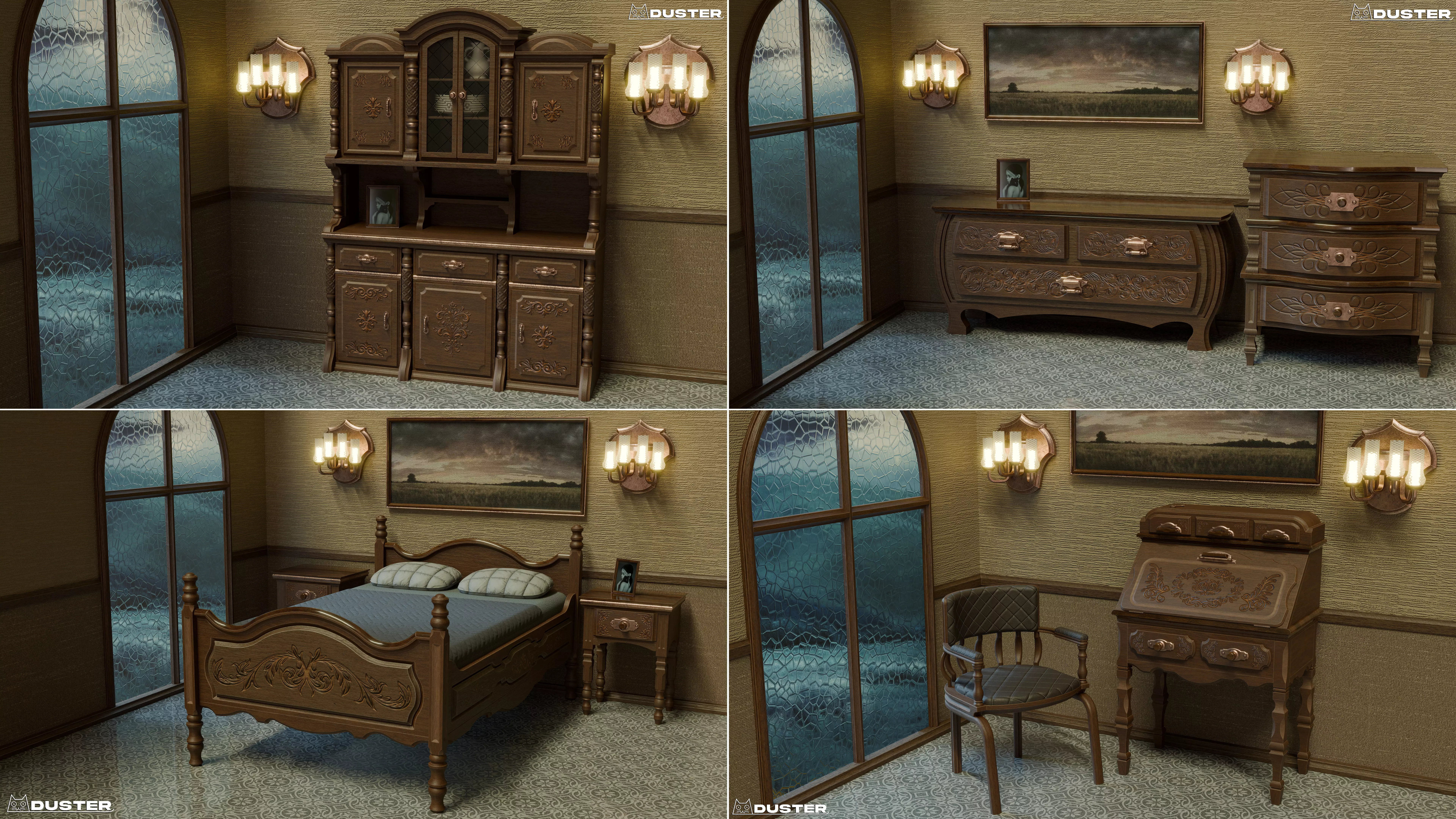 Vintage Furniture Bundle Low-poly 3D model