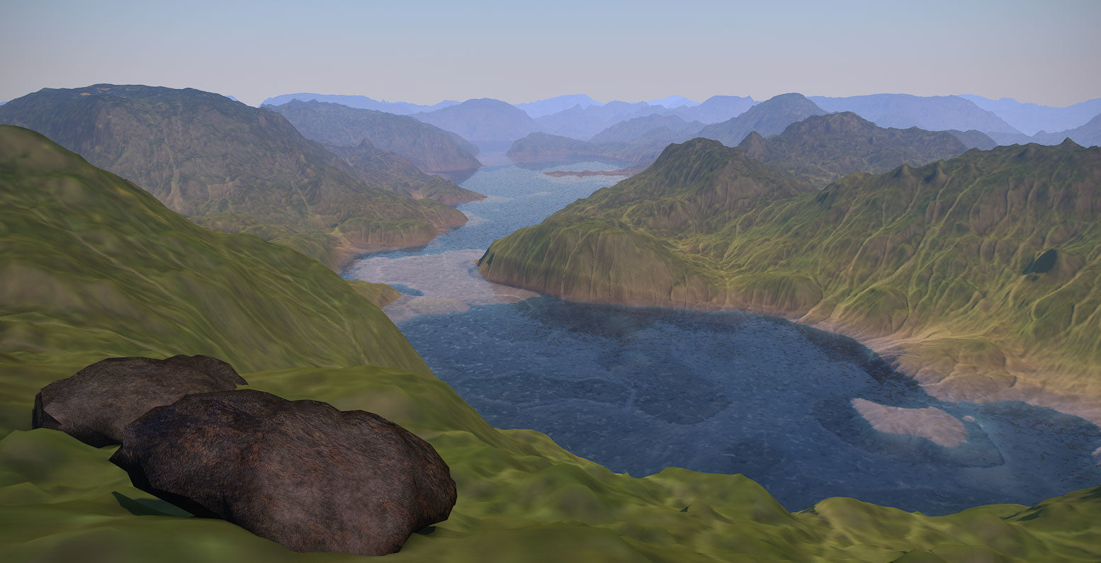 Terrain mountain range with clouds 3D model_1