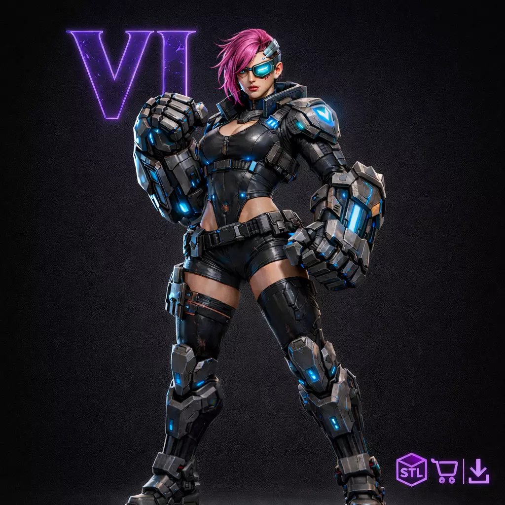 Vi Inspired Cyberpunk Girl STL Arcane Style Fighter 3D print model