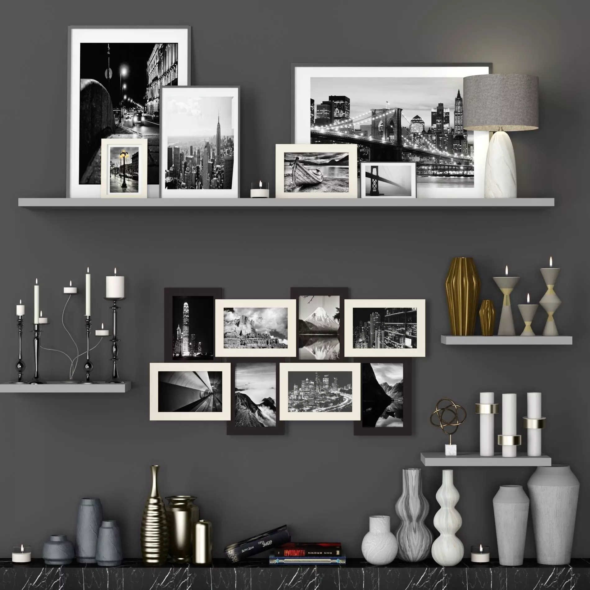 Decorative Set - 3 shelf 3D model_0