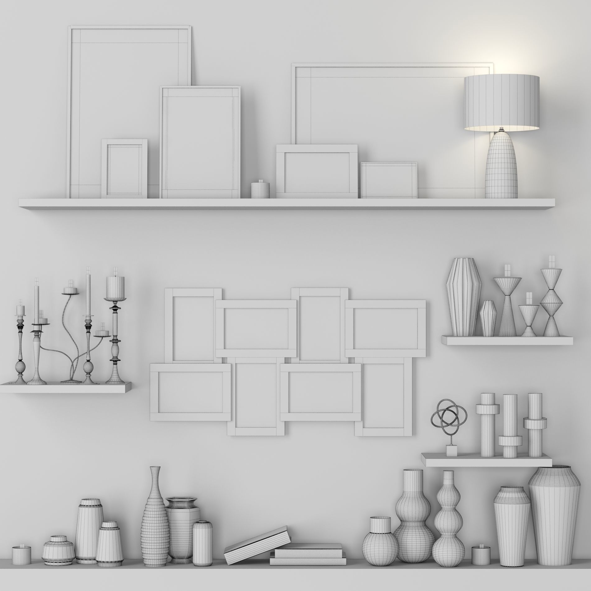 Decorative Set - 3 shelf 3D model_1