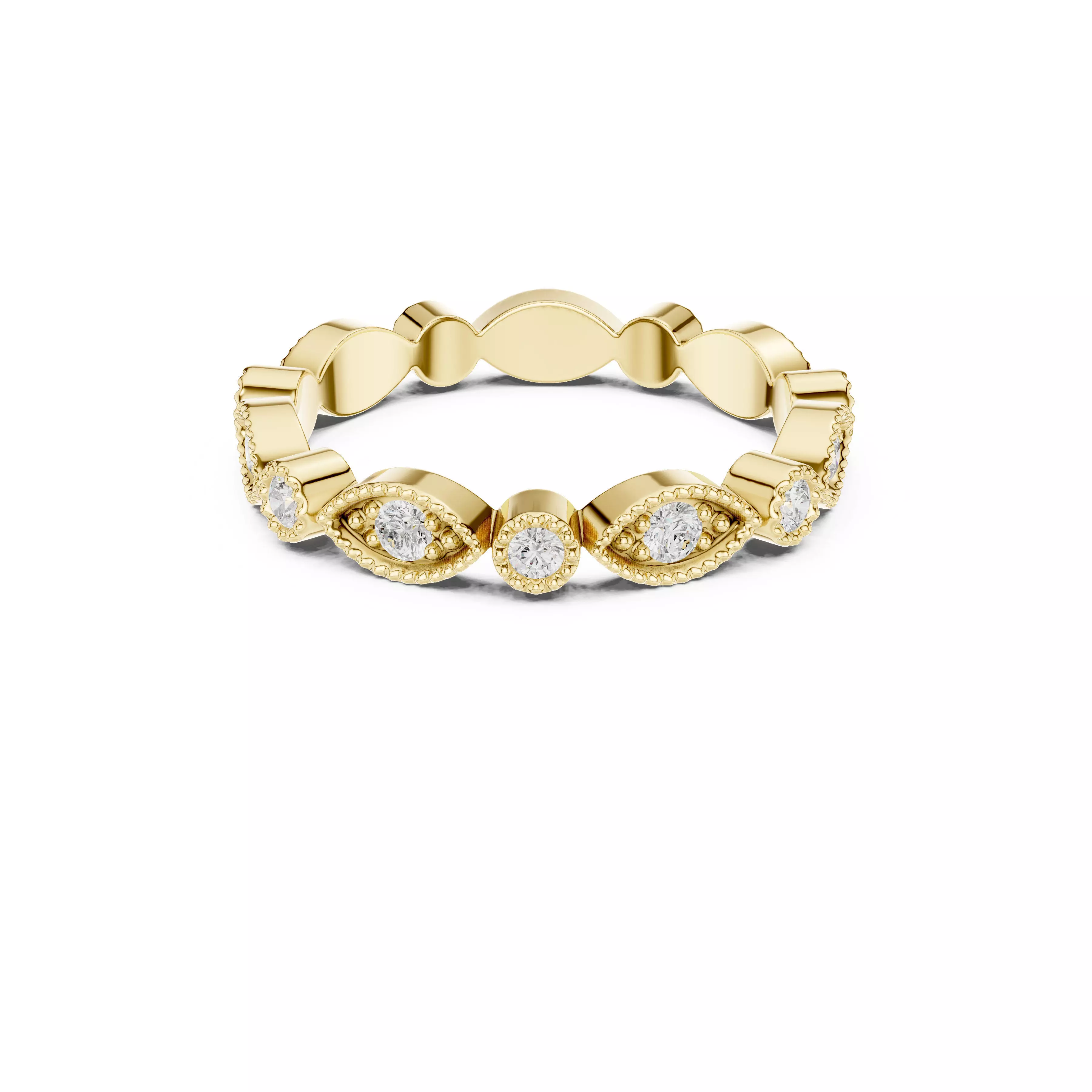 Diamond Milgrain Eternity Band Elegant Vintage Style Ring CAD 3D print model