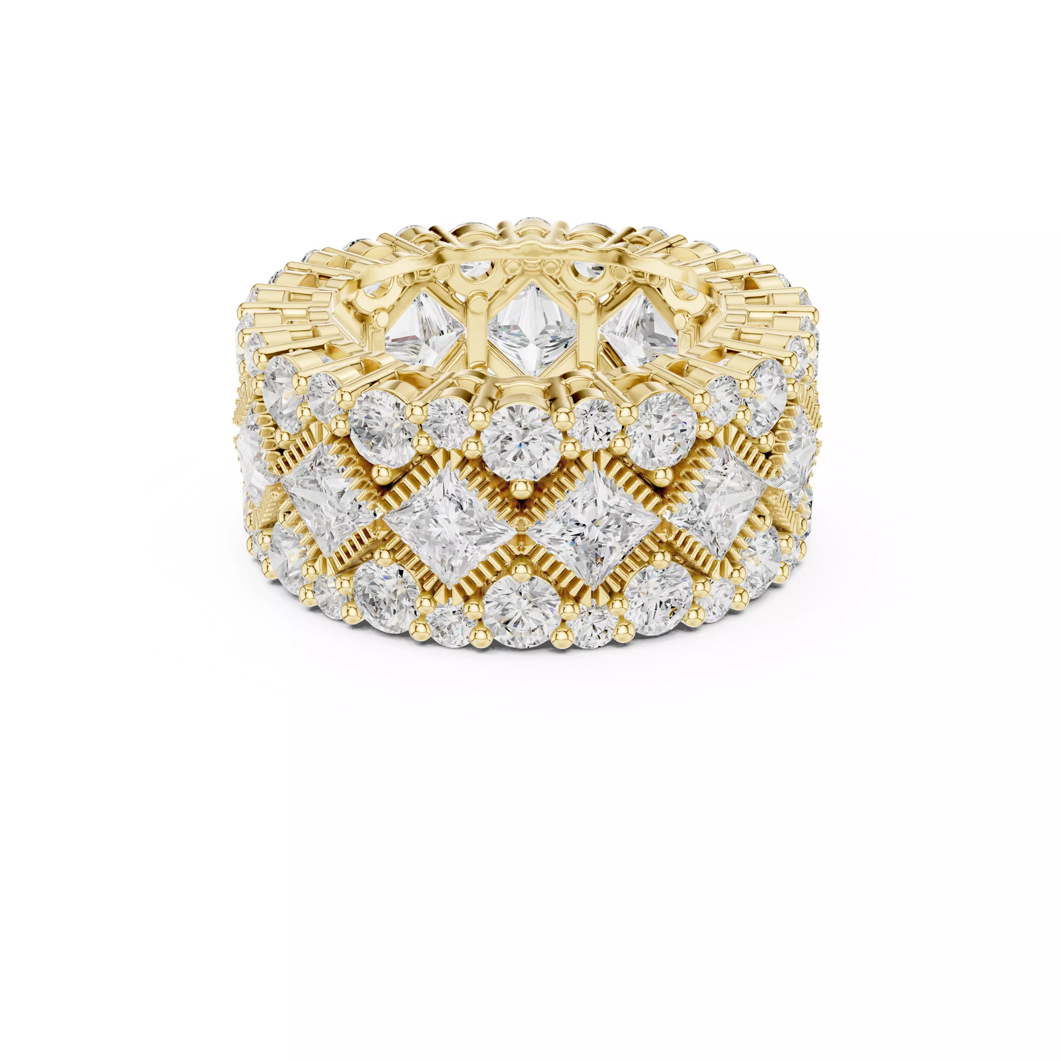 Diamond Eternity Band Princess Statement Wedding Ring CAD 3D print model
