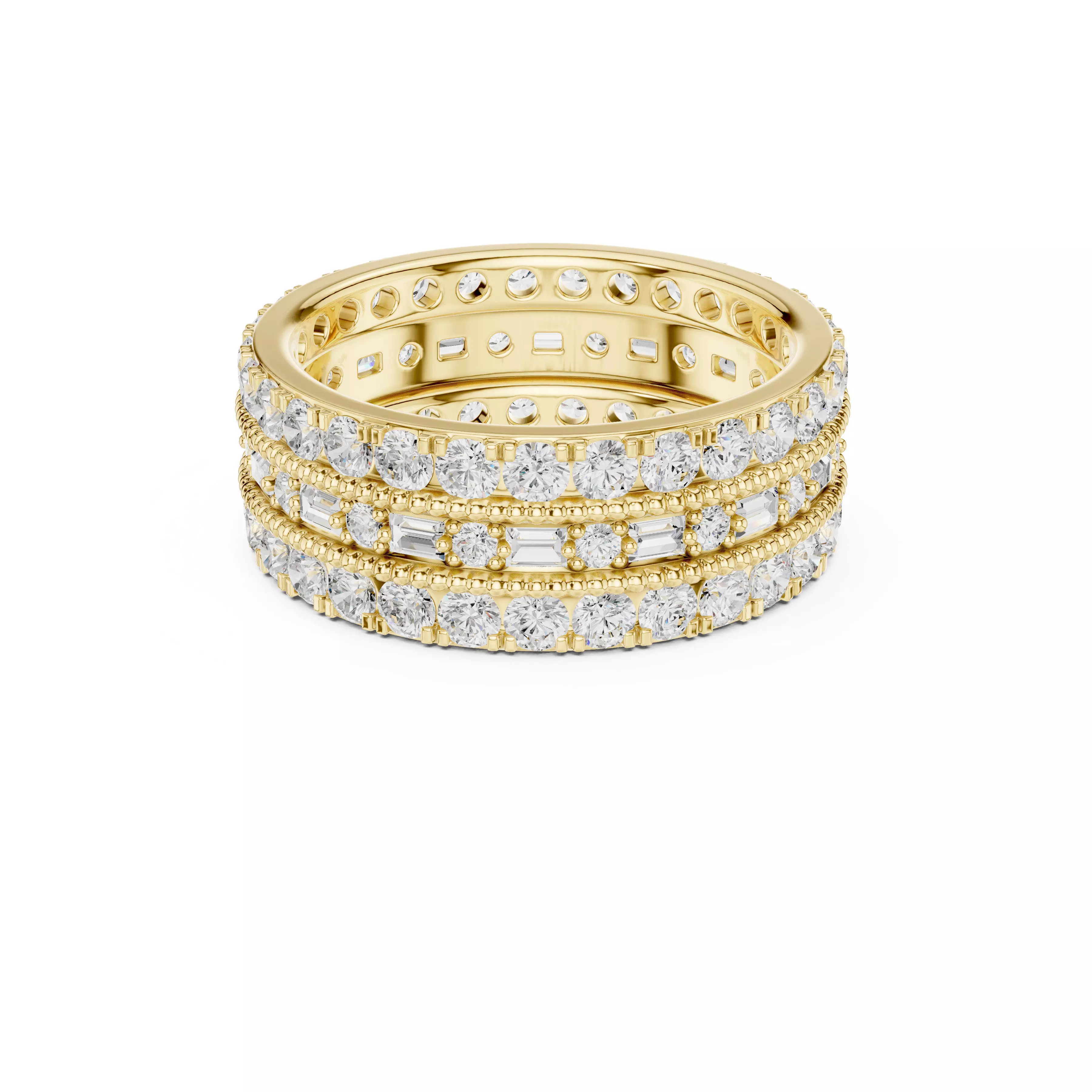 Diamond Wedding Band Round Baguette Full Eternity Ring CAD 3D print model