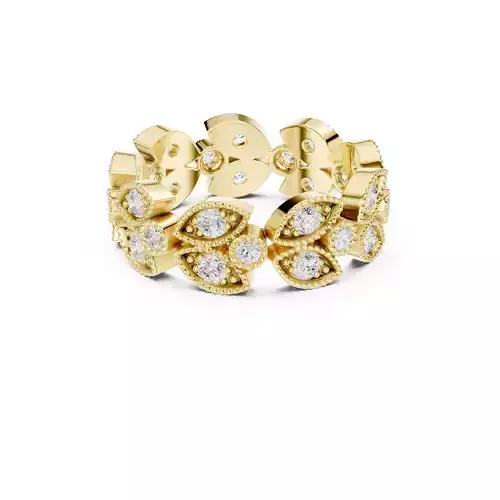 Vintage Marquise Floral Eternity Band Milgrain Diamond Ring CAD