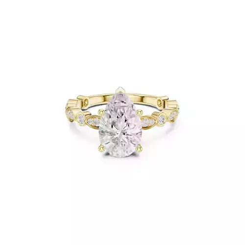 Pear Diamond Engagement Ring Vintage Bezel Eternity Band CAD