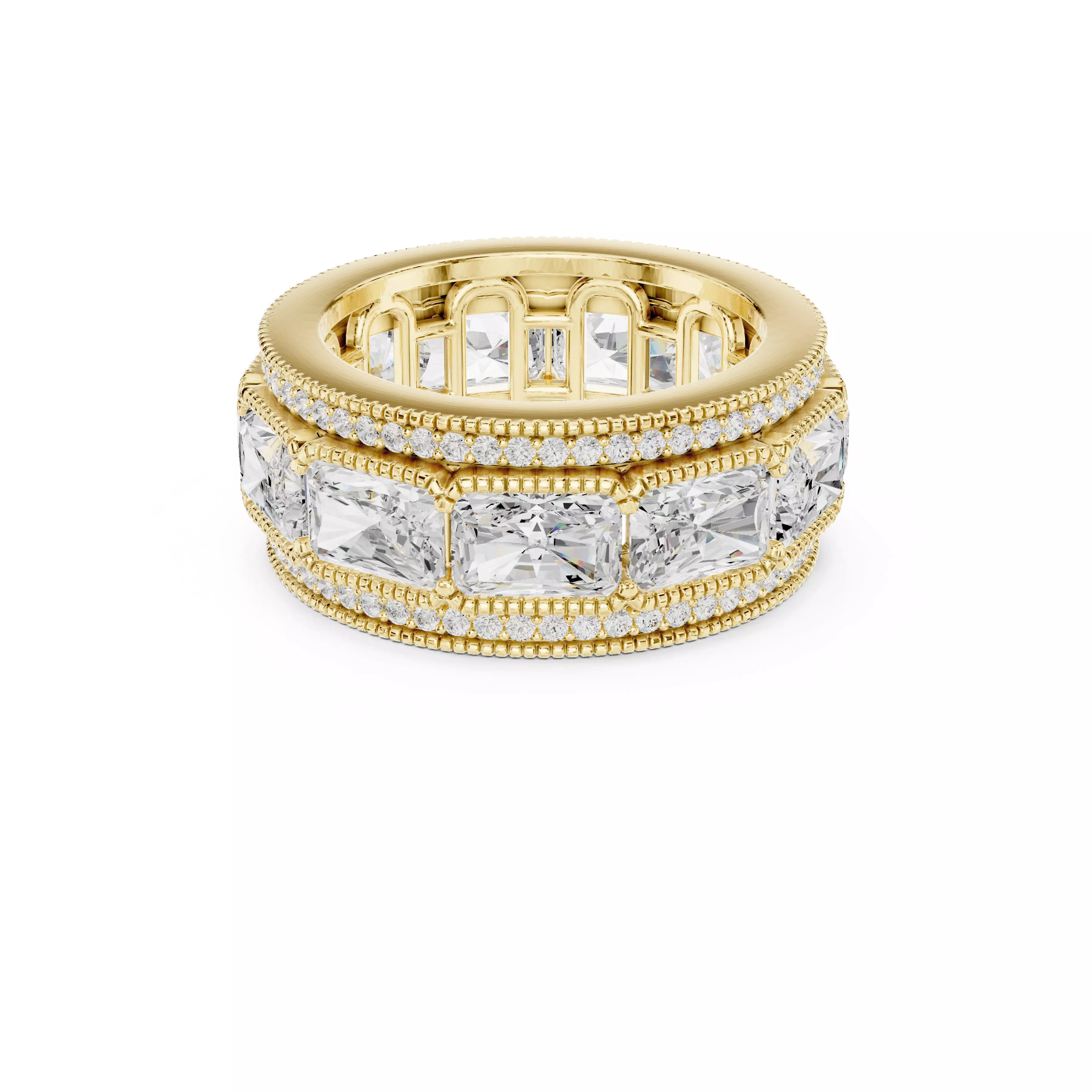 Radiant Cut Diamond Eternity Band Vintage Milgrain Statement CAD 3D print model