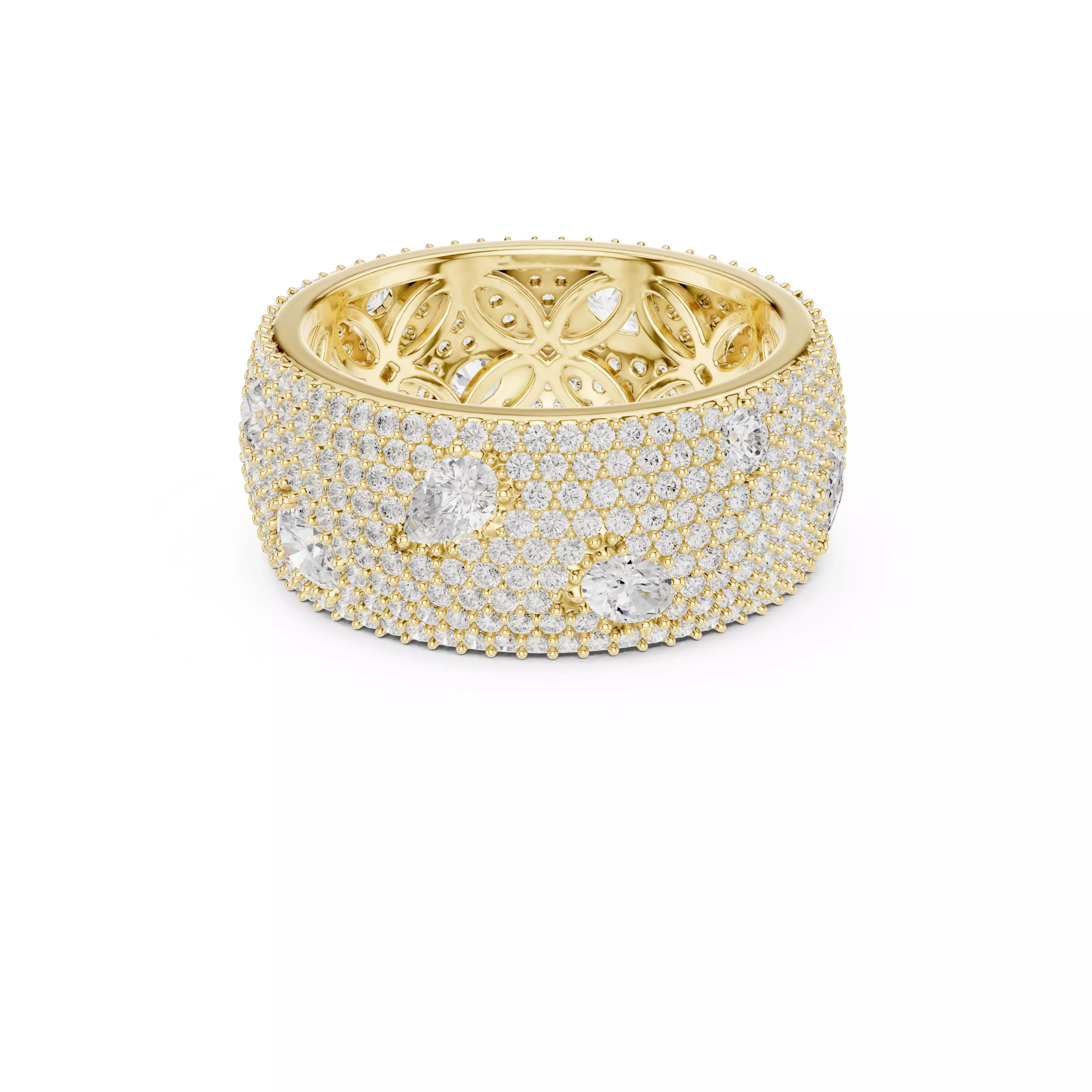 Luxury Pave Diamond Wide Band Ring Pear Accent Eternity CAD 3D print model
