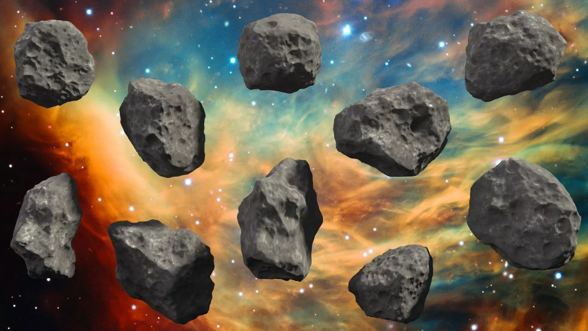 Asteroids - Set of 10 unique variations Low-poly 3D model_0