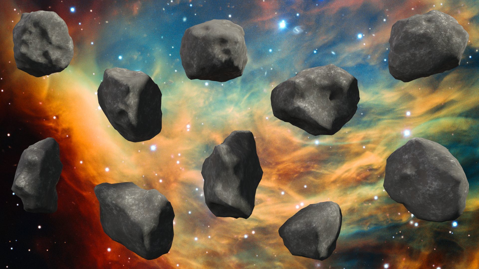 Asteroids - Set of 10 unique variations Low-poly 3D model_2