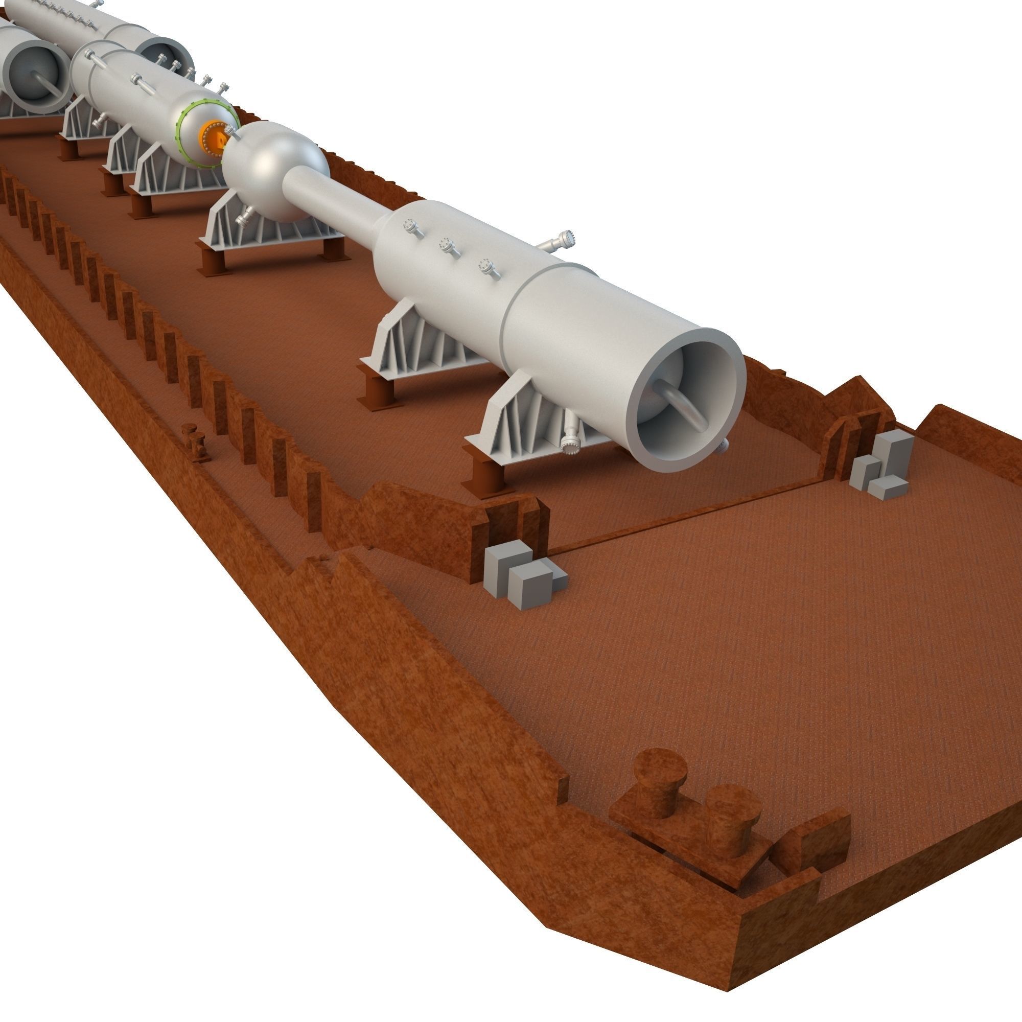 Cargo Barge OIL Refinery Rust Low-poly 3D model_3