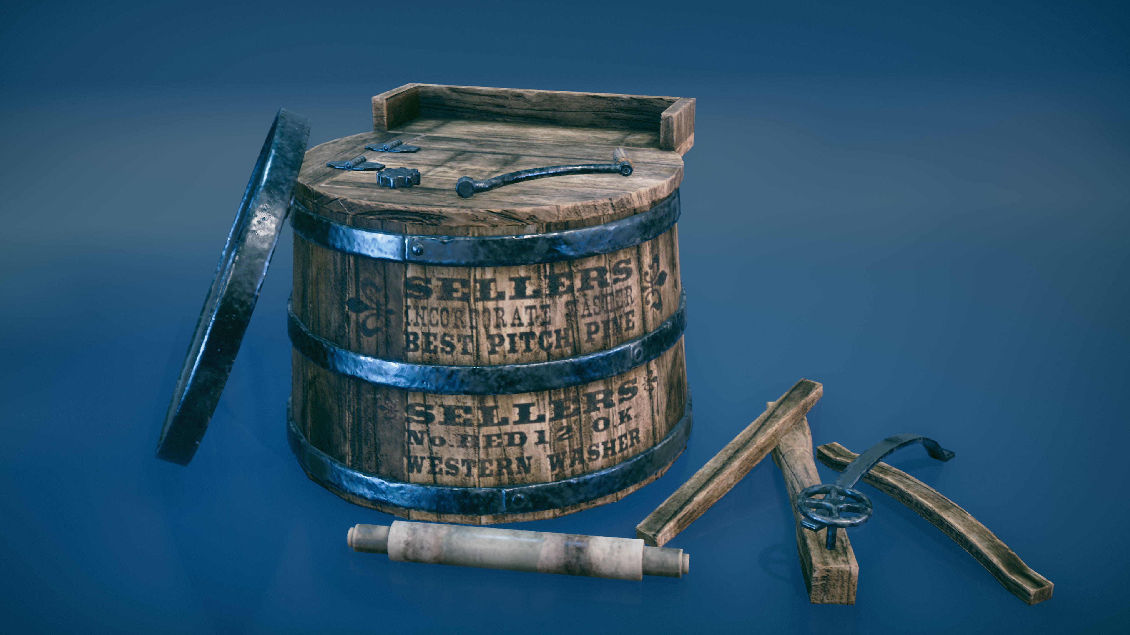 Western washing machine and washboard Low-poly 3D model_5