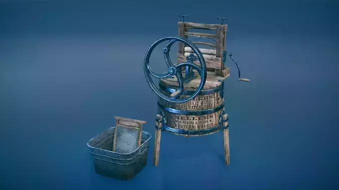 Western washing machine and washboard Low-poly 3D model
