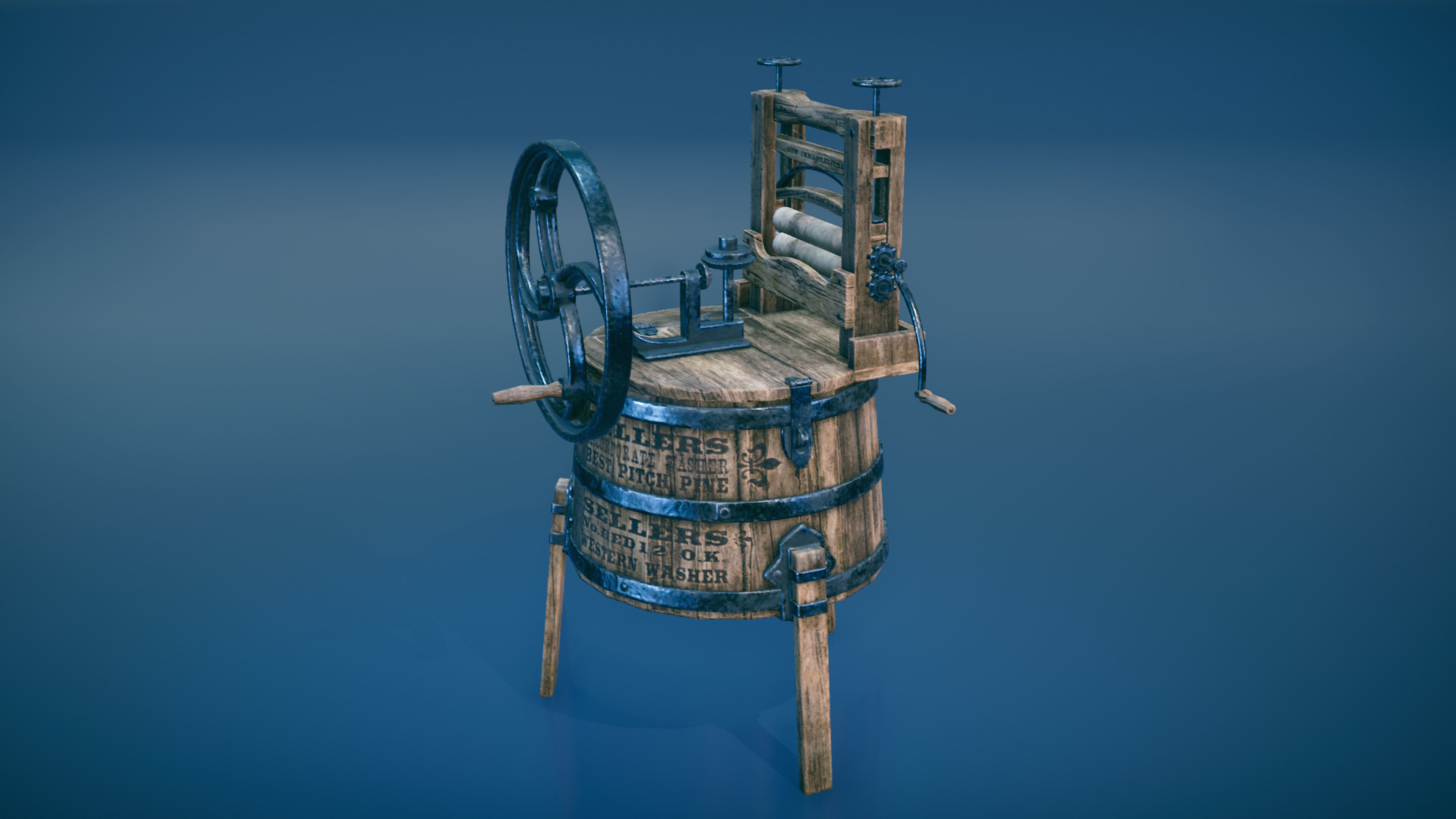 Western washing machine and washboard Low-poly 3D model_1