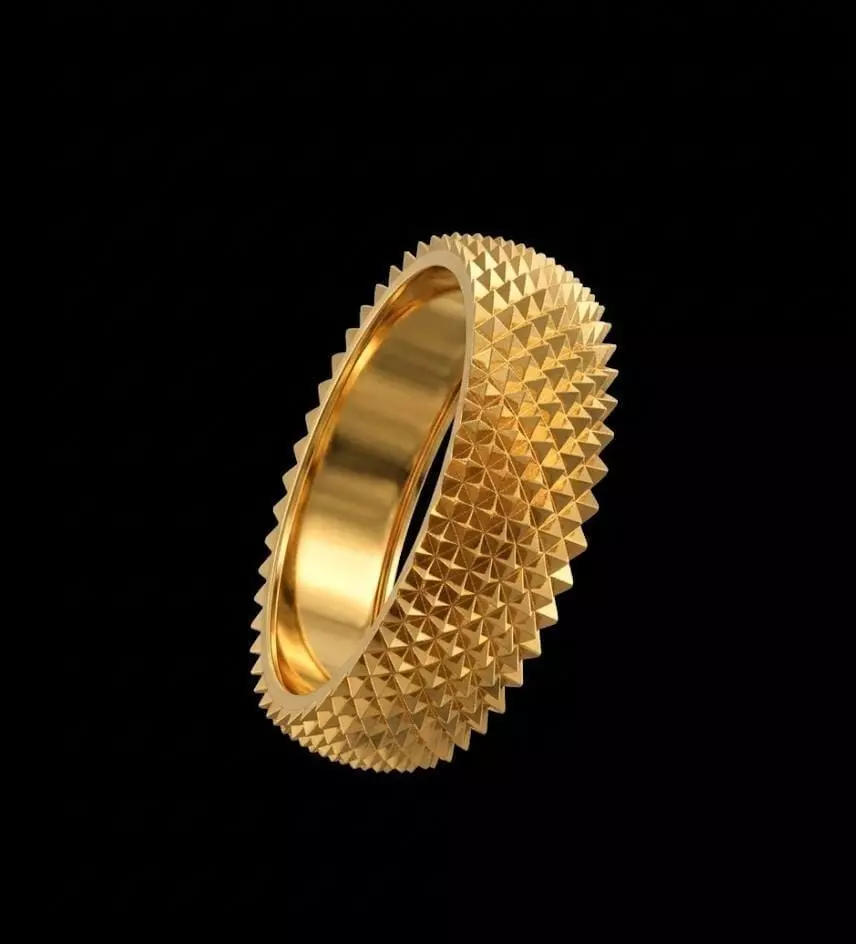 Modern 3D Printable Pyramid Studded Gold Ring Design 3D print model