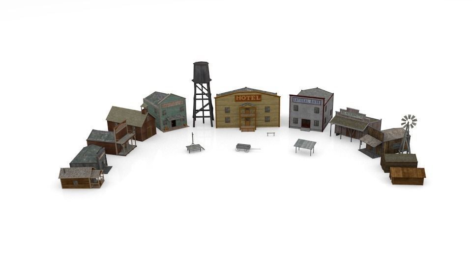 Western building pack lowpoly Free low-poly 3D model_0