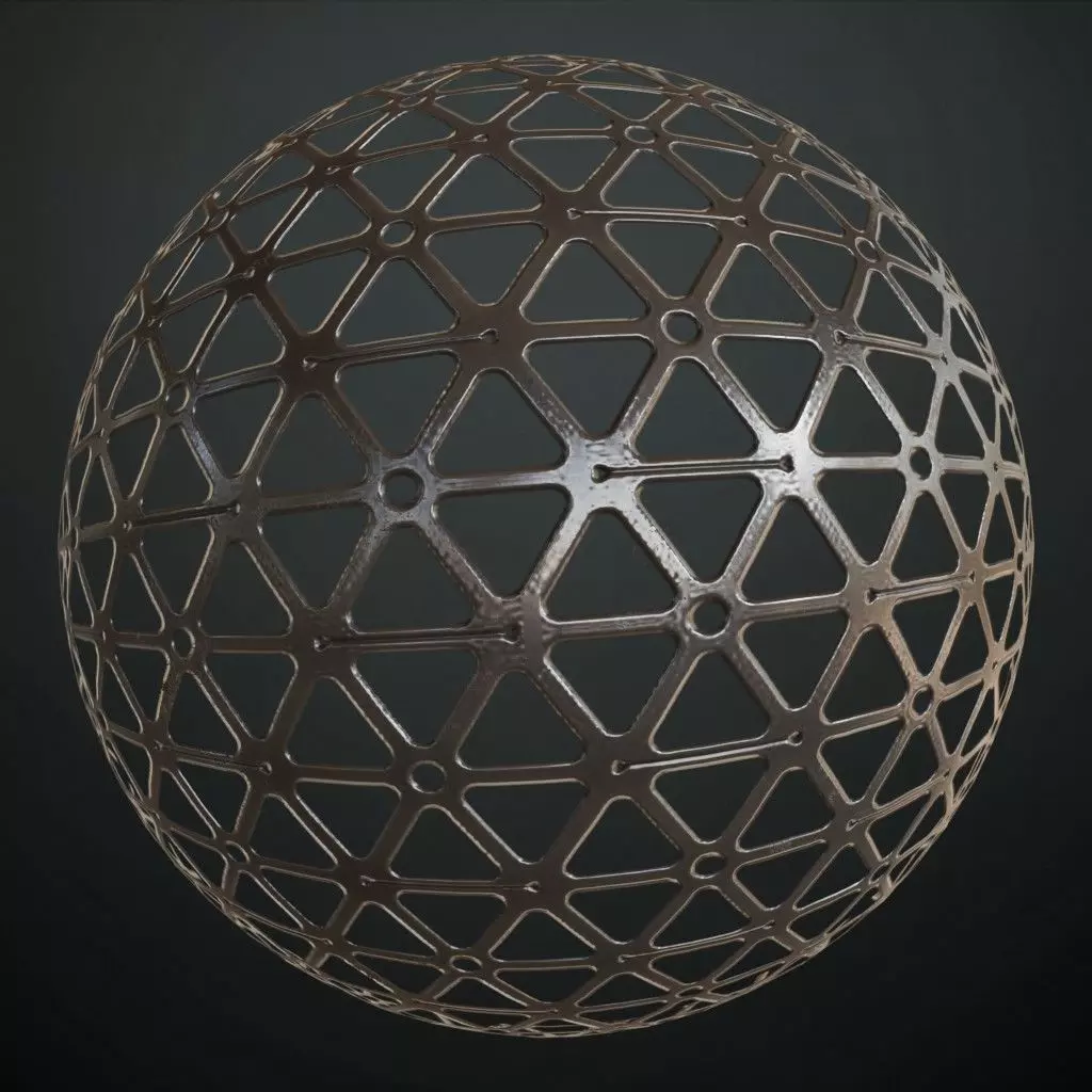 Triangular Geometric Metal Mesh Plate PBR Seamless Texture
