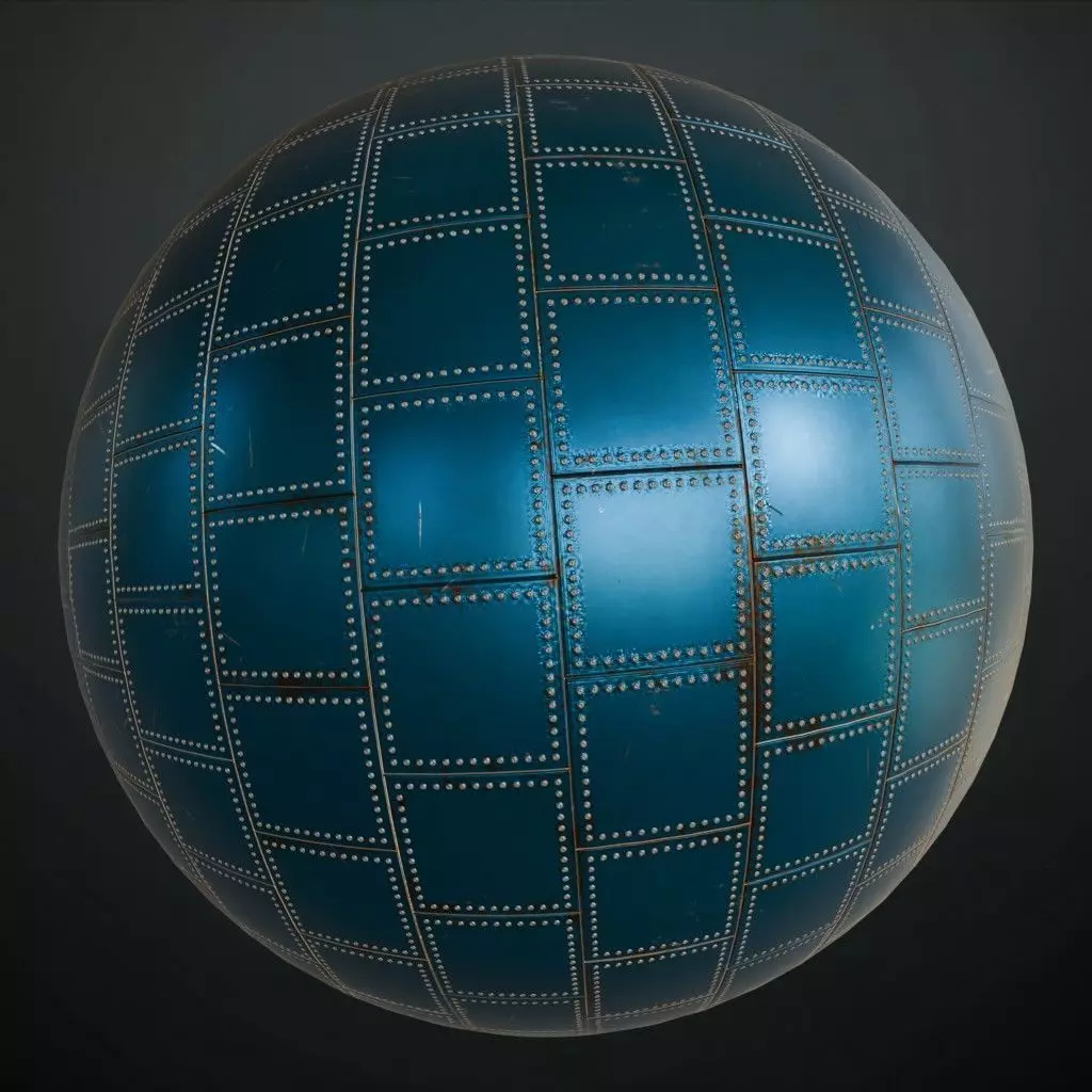 Blue Riveted Sci-Fi Metal Panel PBR Seamless Texture